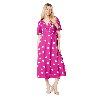Purple - Front - Dorothy Perkins Womens-Ladies Spotted Wrap Midi Dress