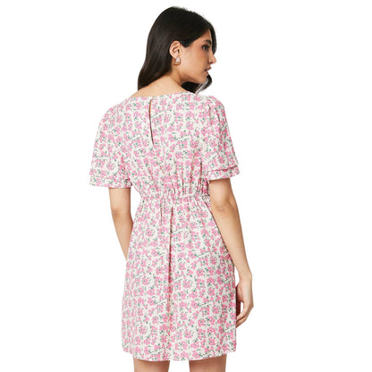 Pink - Back - Dorothy Perkins Womens-Ladies Ditsy Print Empire Seam Mini Dress
