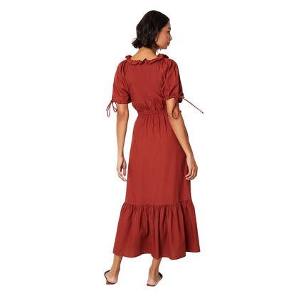Rust - Back - Dorothy Perkins Womens-Ladies Tiered Poplin Frill Midi Dress