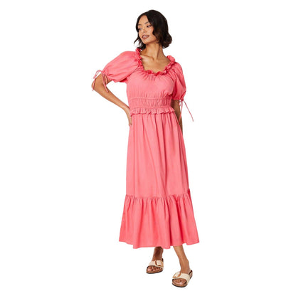 Pink - Front - Dorothy Perkins Womens-Ladies Tiered Poplin Frill Midi Dress