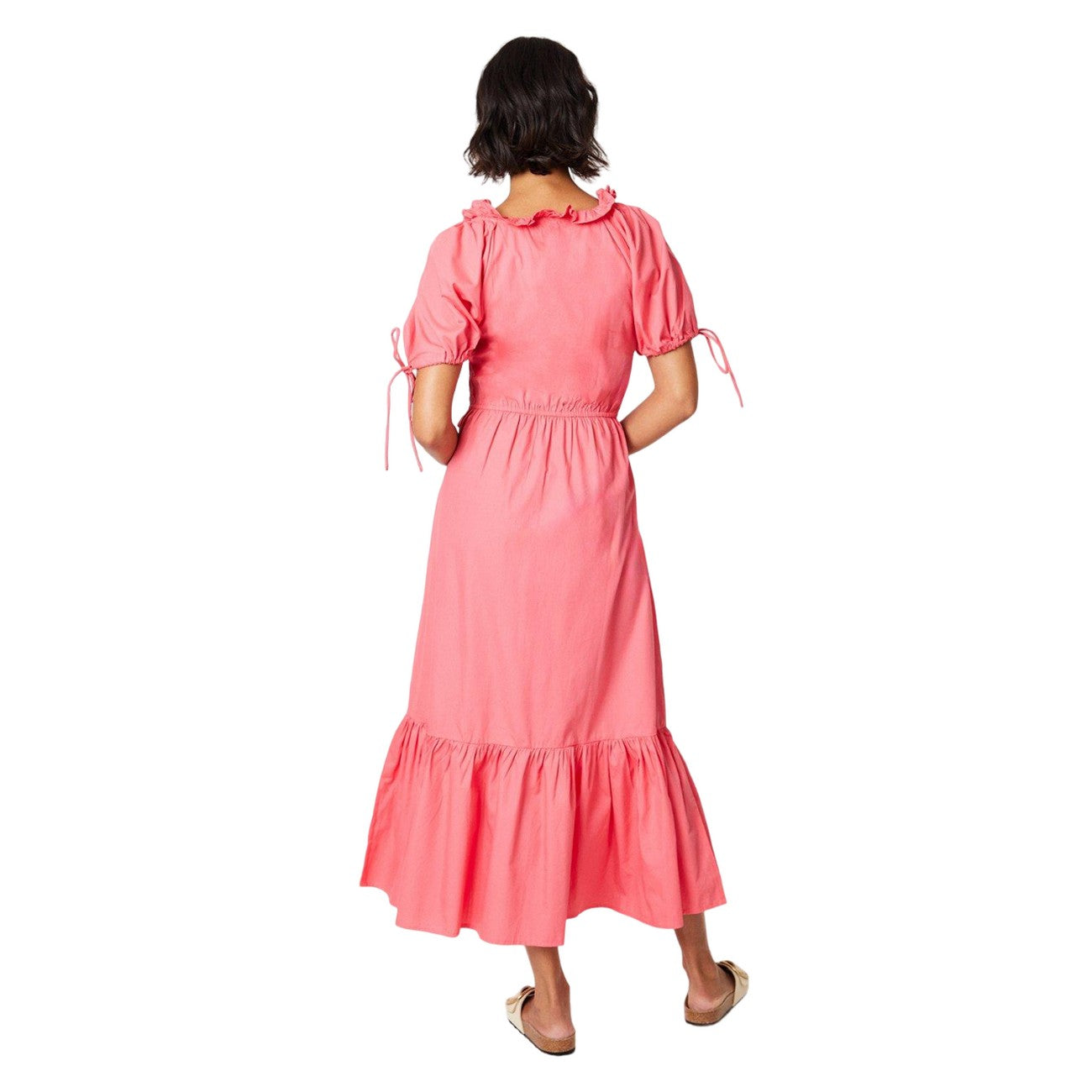 Pink - Back - Dorothy Perkins Womens-Ladies Tiered Poplin Frill Midi Dress