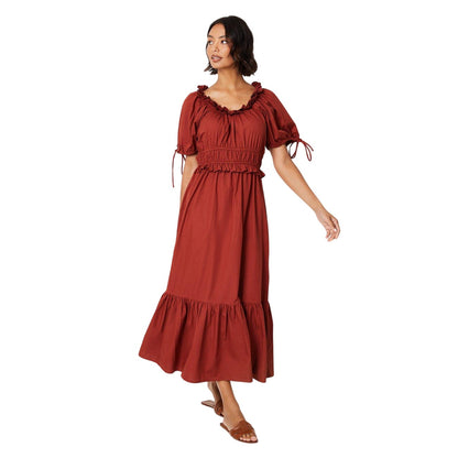 Rust - Front - Dorothy Perkins Womens-Ladies Tiered Poplin Frill Midi Dress