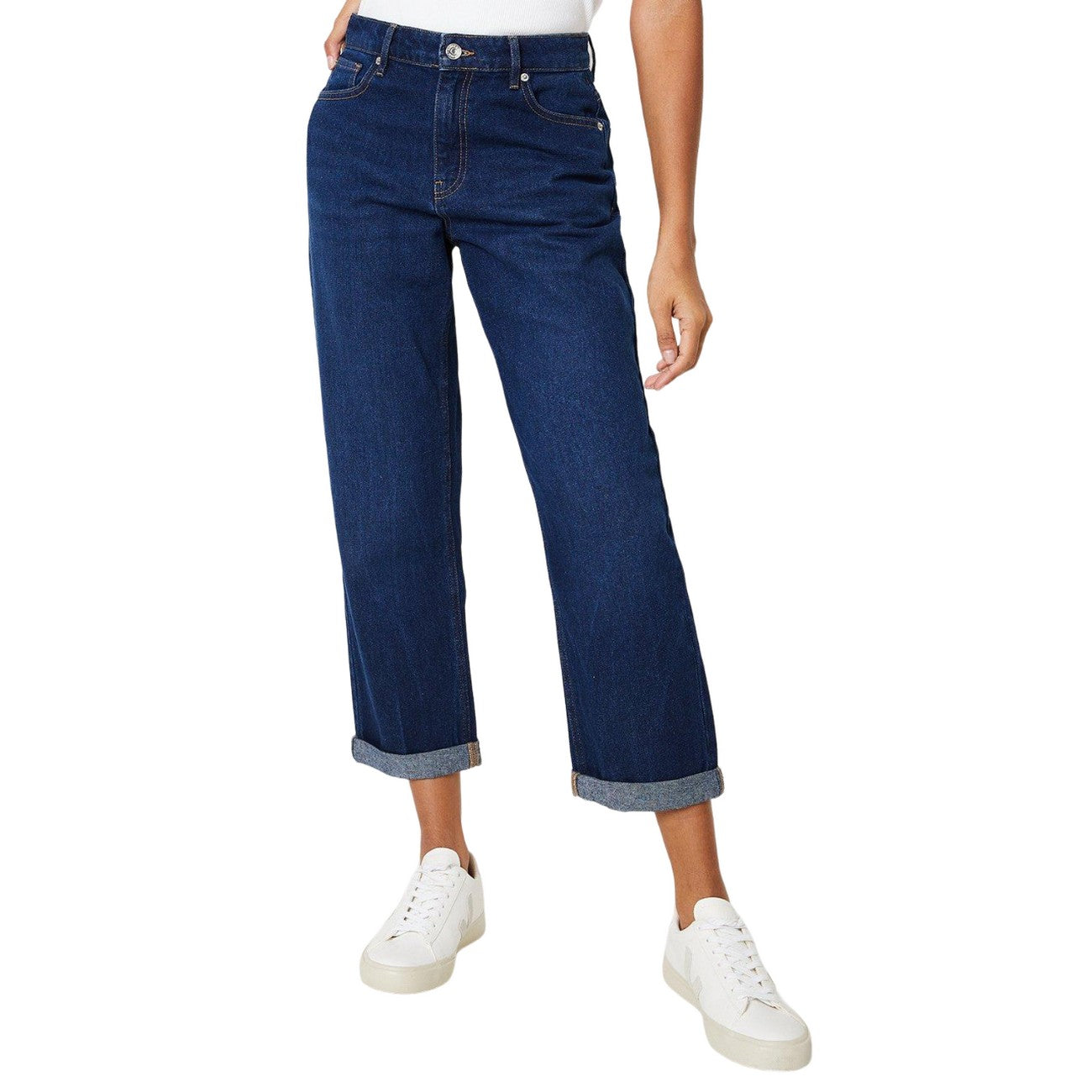 Dark Indigo - Front - Dorothy Perkins Womens-Ladies Fold Up Boyfriend Ankle Grazer Jeans