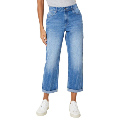 Light Wash - Front - Dorothy Perkins Womens-Ladies Fold Up Boyfriend Ankle Grazer Jeans
