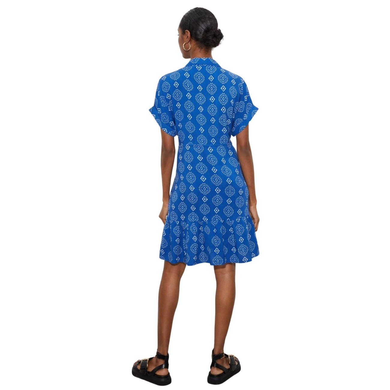 Blue - Back - Dorothy Perkins Womens-Ladies Geometric Floral Frill Hem Tall Midi Shirt Dress