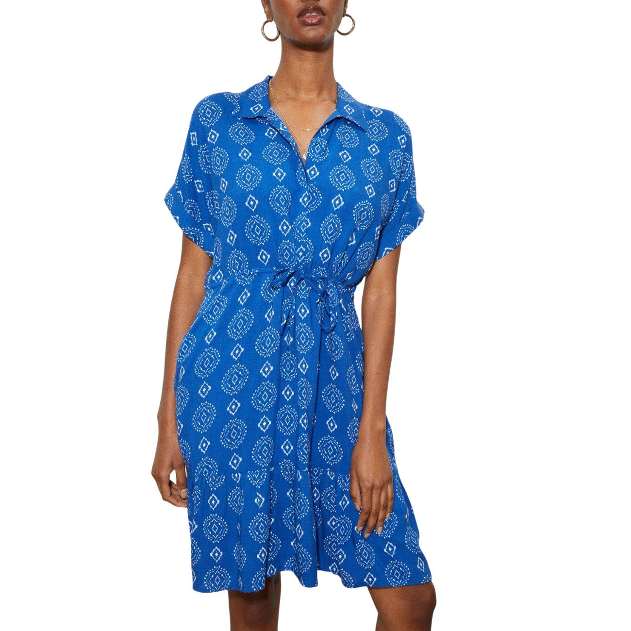 Blue - Side - Dorothy Perkins Womens-Ladies Geometric Floral Frill Hem Tall Midi Shirt Dress