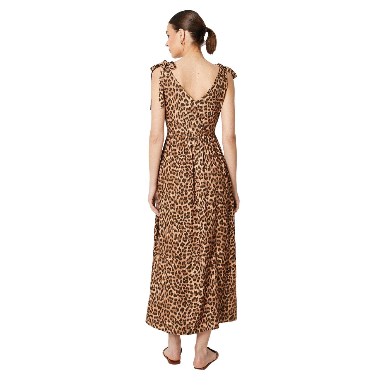Brown - Back - Dorothy Perkins Womens-Ladies Leopard Print Tie Shoulder Midi Dress
