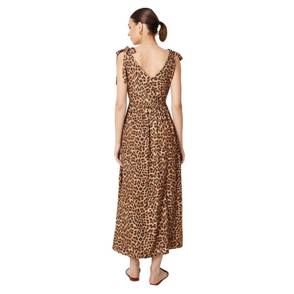Brown - Back - Dorothy Perkins Womens-Ladies Leopard Print Tie Shoulder Midi Dress