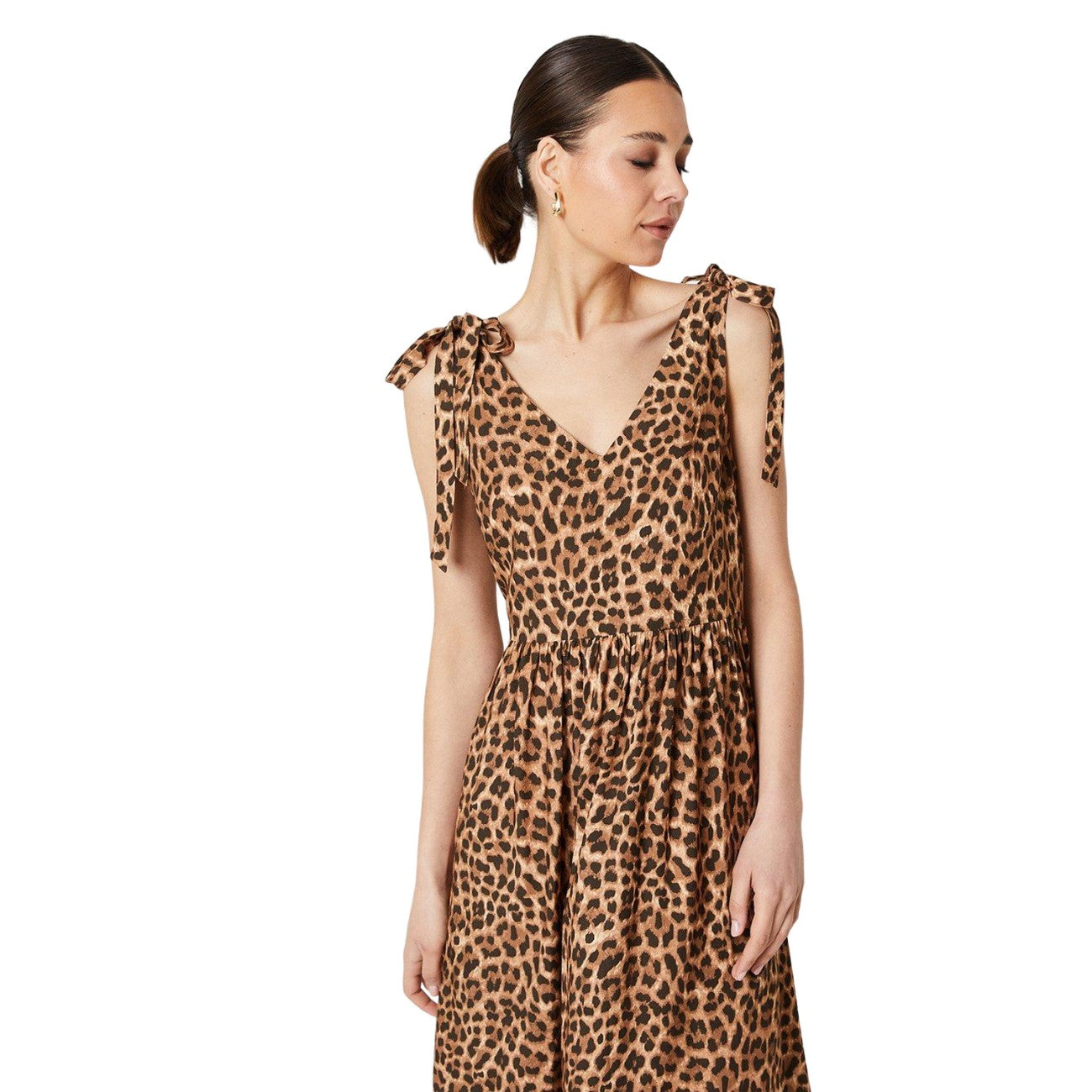 Brown - Side - Dorothy Perkins Womens-Ladies Leopard Print Tie Shoulder Midi Dress