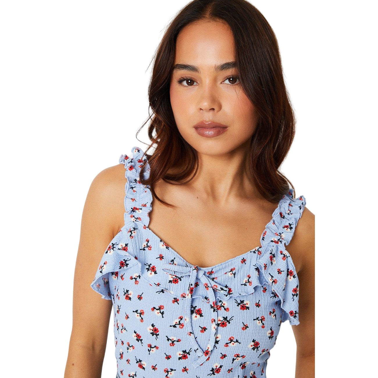 Blue - Side - Dorothy Perkins Womens-Ladies Ditsy Print Front Tie Petite Tank Top