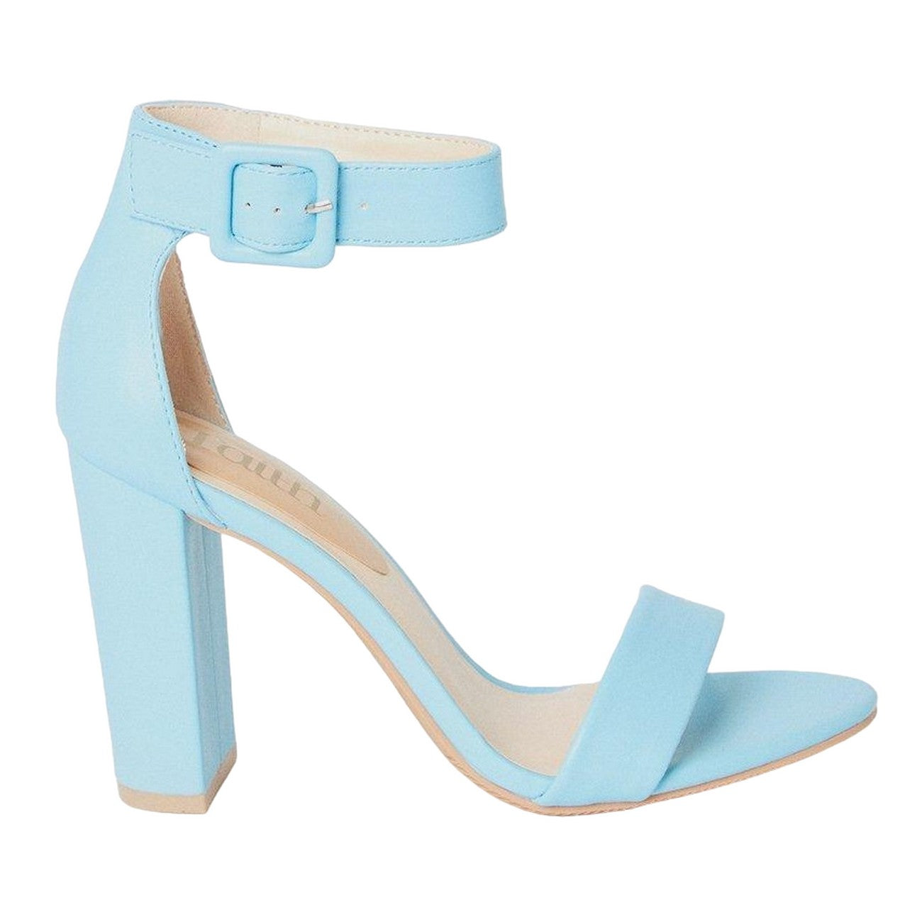 Blue - Back - Faith Womens-Ladies Covered Buckle High Block Heel Sandals