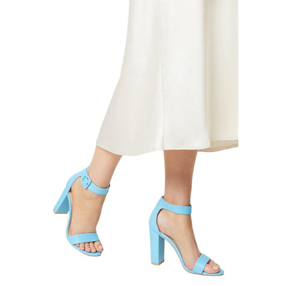 Blue - Side - Faith Womens-Ladies Covered Buckle High Block Heel Sandals