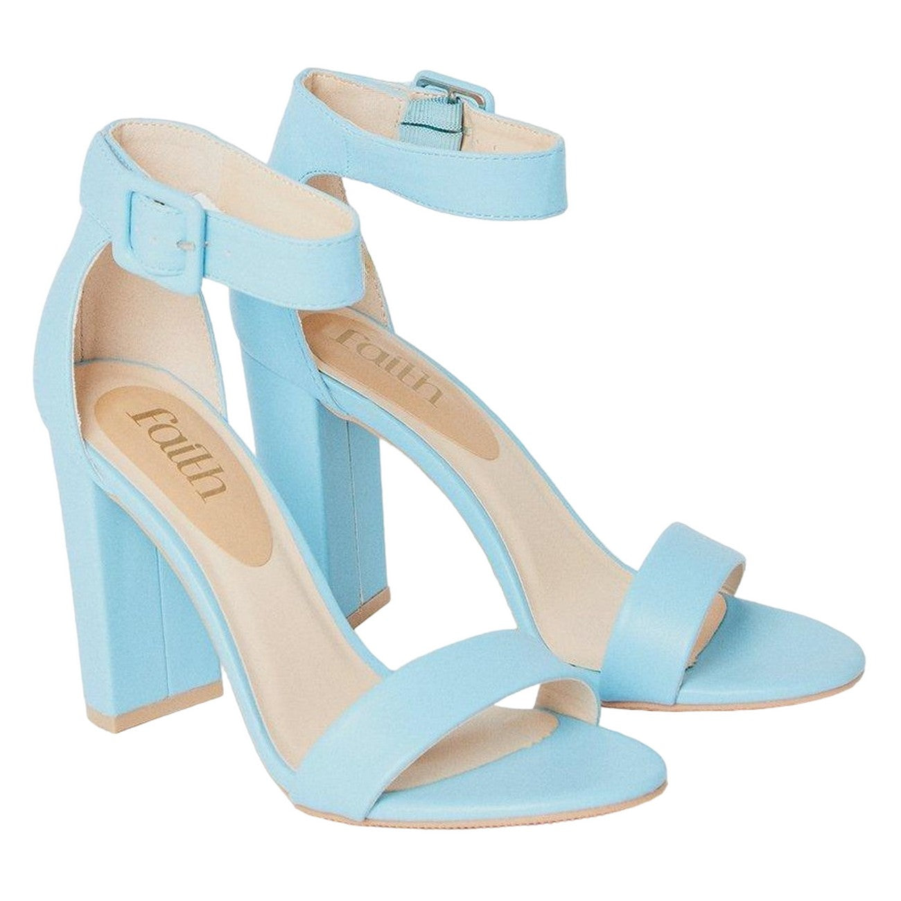 Blue - Front - Faith Womens-Ladies Covered Buckle High Block Heel Sandals