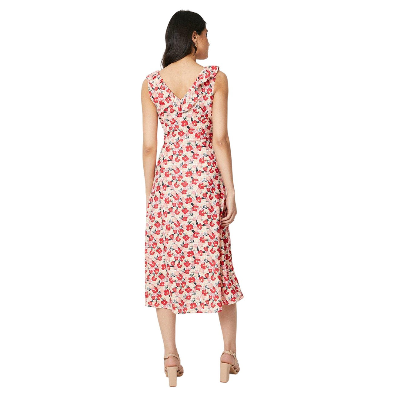 Multicoloured - Back - Dorothy Perkins Womens-Ladies Ditsy Print V Neck Frill Midi Dress