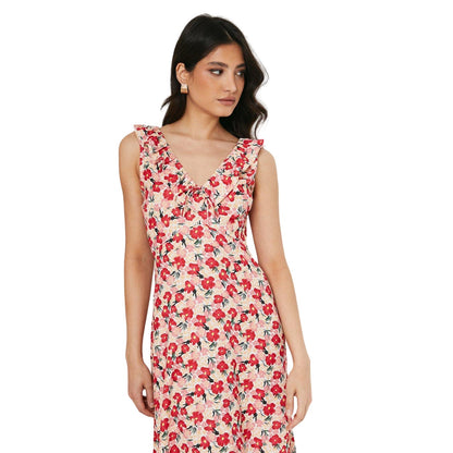 Multicoloured - Side - Dorothy Perkins Womens-Ladies Ditsy Print V Neck Frill Midi Dress