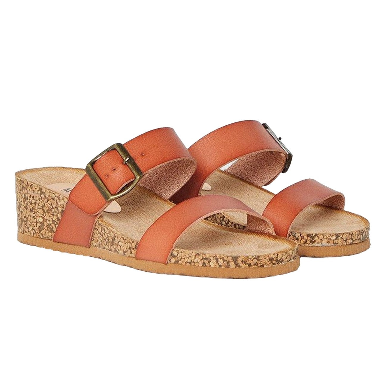 Tan - Front - Good For The Sole Womens-Ladies Harlem Double Strap Wide Wedge Sandals
