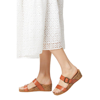 Tan - Side - Good For The Sole Womens-Ladies Harlem Double Strap Wide Wedge Sandals