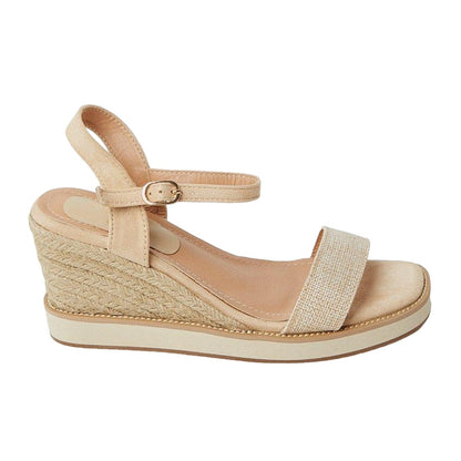 Beige - Back - Good For The Sole Womens-Ladies Astley Comfort Textile High Wedge Sandals