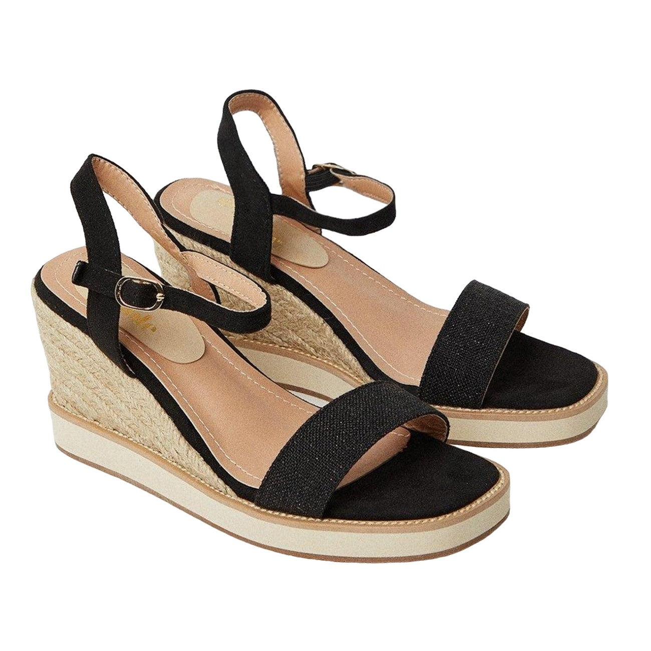 Black - Front - Good For The Sole Womens-Ladies Astley Comfort Textile High Wedge Sandals