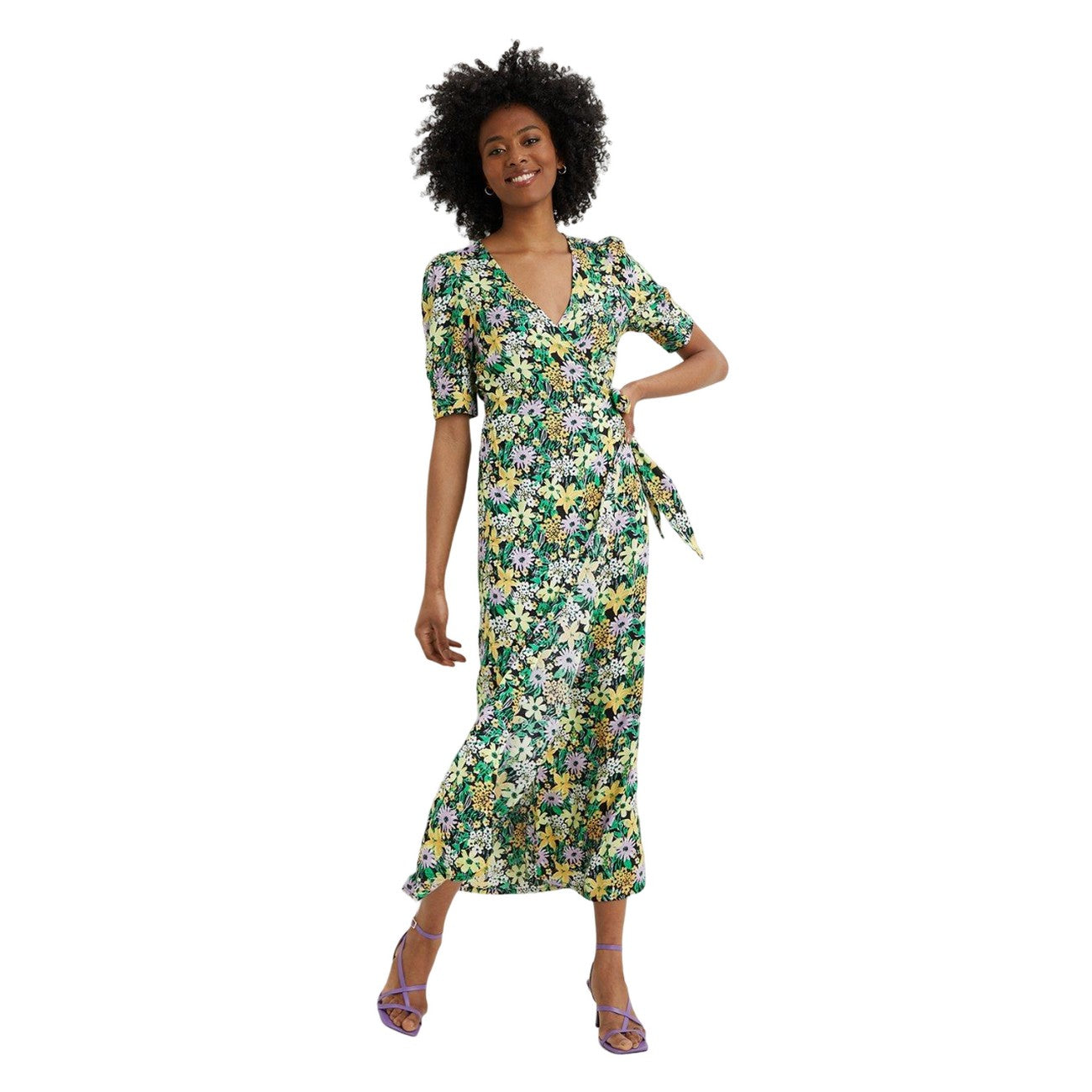 Multicoloured - Front - Dorothy Perkins Womens-Ladies Floral Wrap Tall Blouson Sleeve Dress