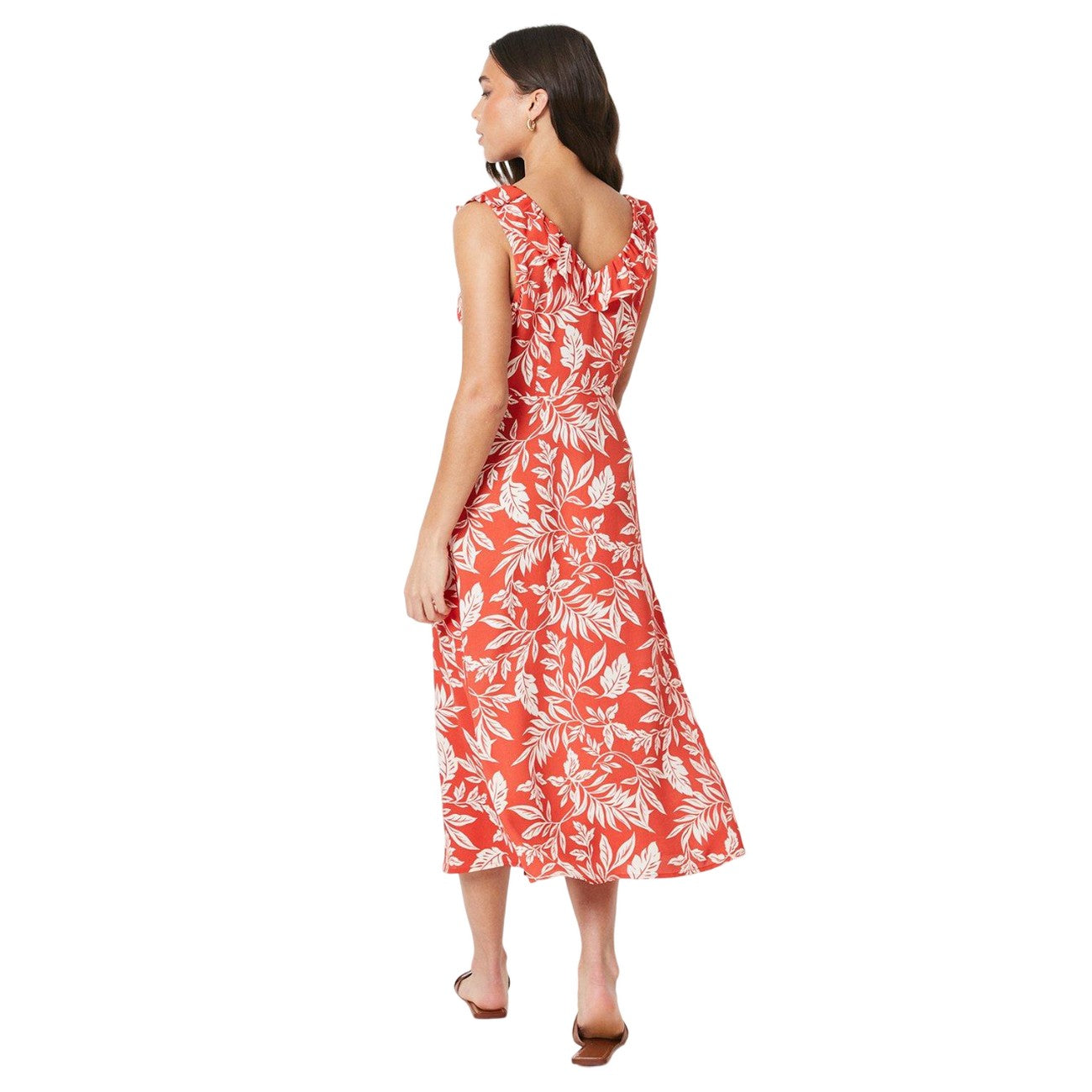 Red - Back - Dorothy Perkins Womens-Ladies Tropical Frill Petite Midi Dress