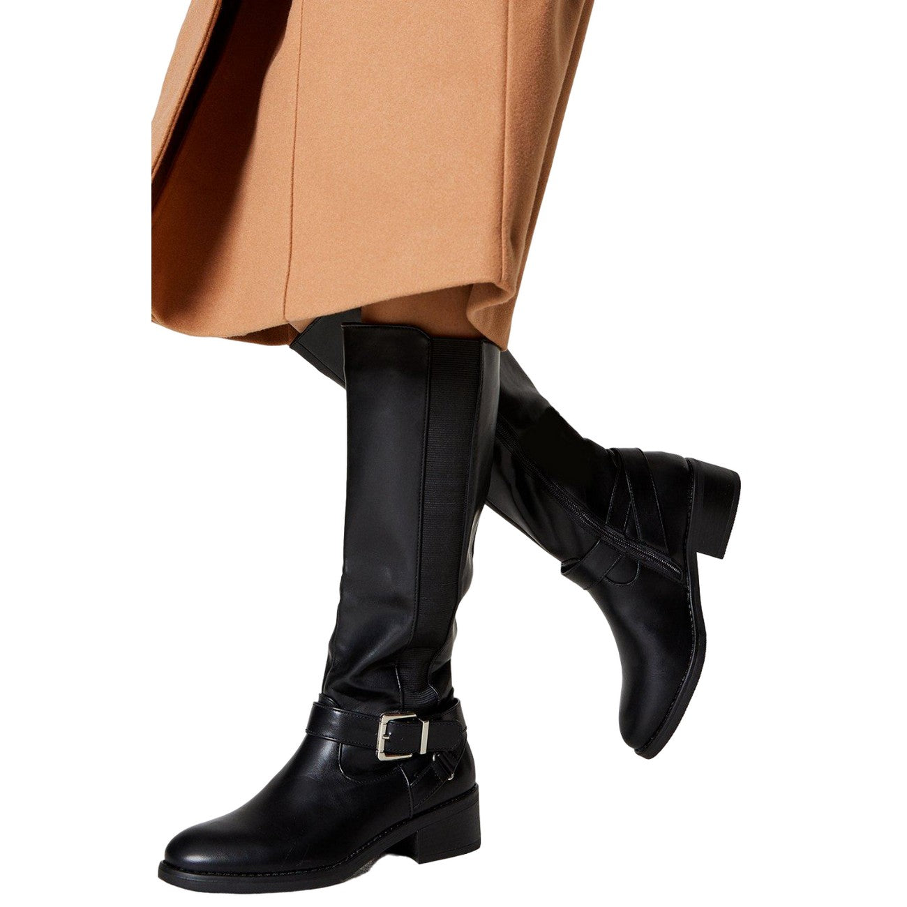 Black - Side - Dorothy Perkins Womens-Ladies Kendra Buckle Knee-High Boots