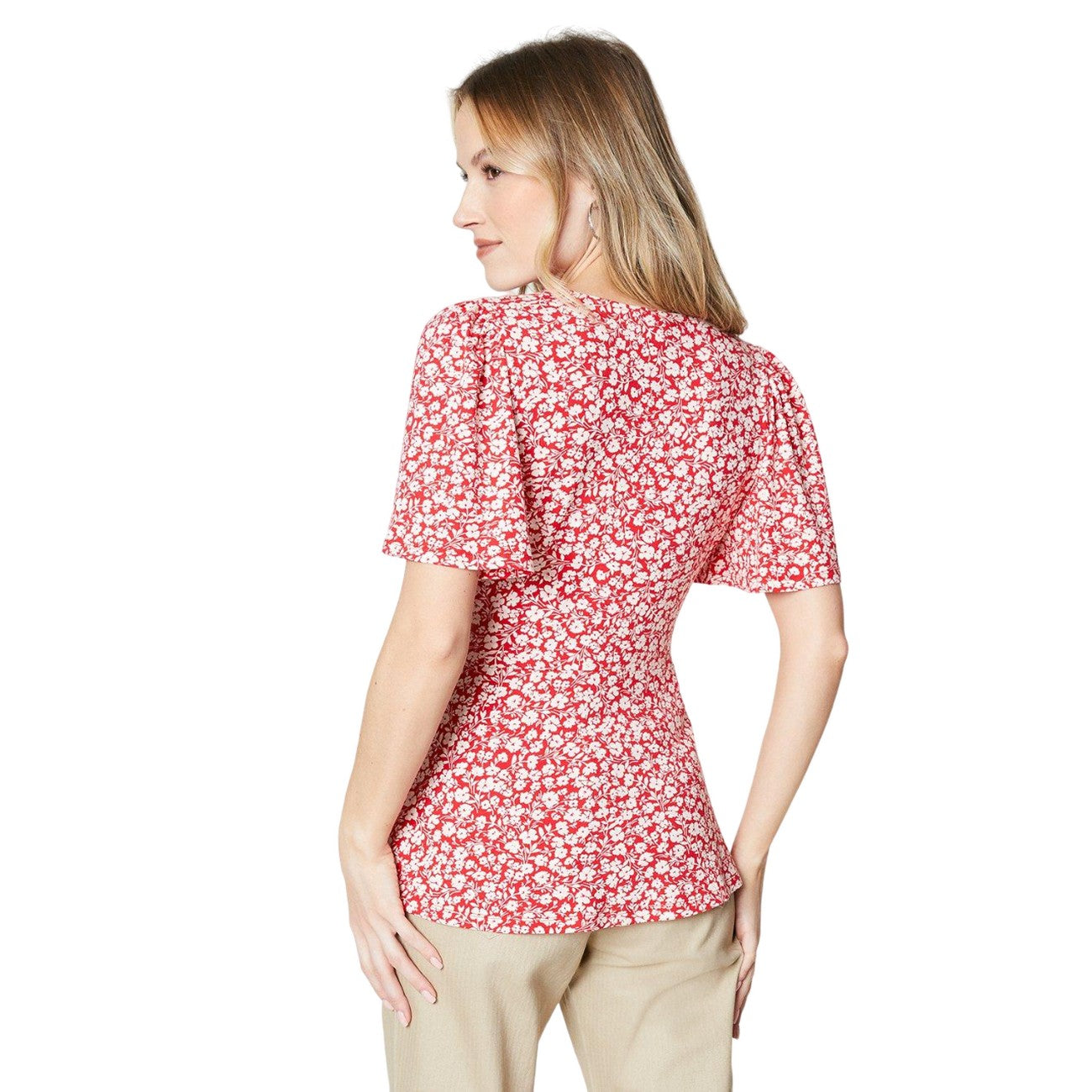 Red - Back - Dorothy Perkins Womens-Ladies Wrap Angel Sleeve Top