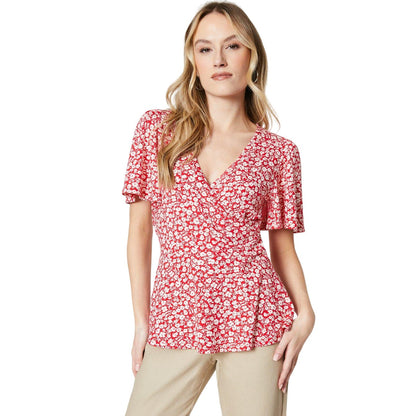 Red - Front - Dorothy Perkins Womens-Ladies Wrap Angel Sleeve Top