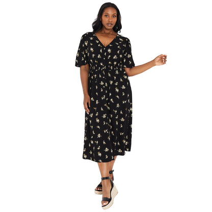 Black - Front - Dorothy Perkins Womens-Ladies Ditsy Print Button Front Curved Midi Dress