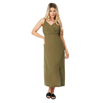 Khaki Green - Front - Dorothy Perkins Womens-Ladies Wrap Midi Dress