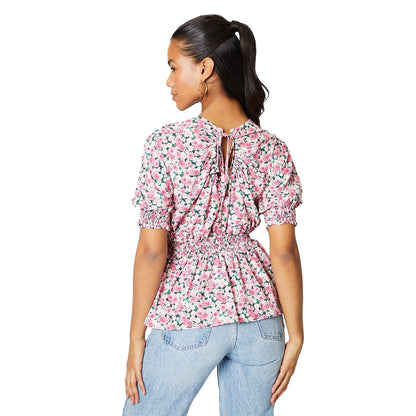 Pink - Back - Dorothy Perkins Womens-Ladies Ditsy Print Shirred Waist Blouse
