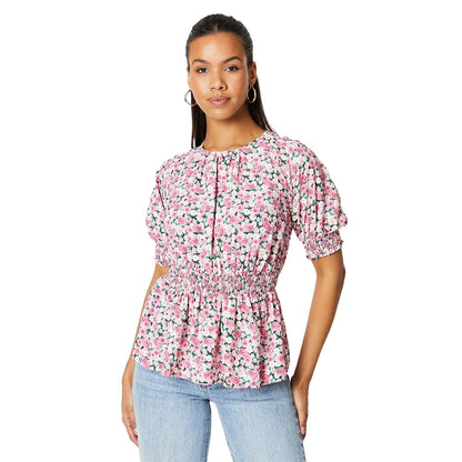 Pink - Front - Dorothy Perkins Womens-Ladies Ditsy Print Shirred Waist Blouse