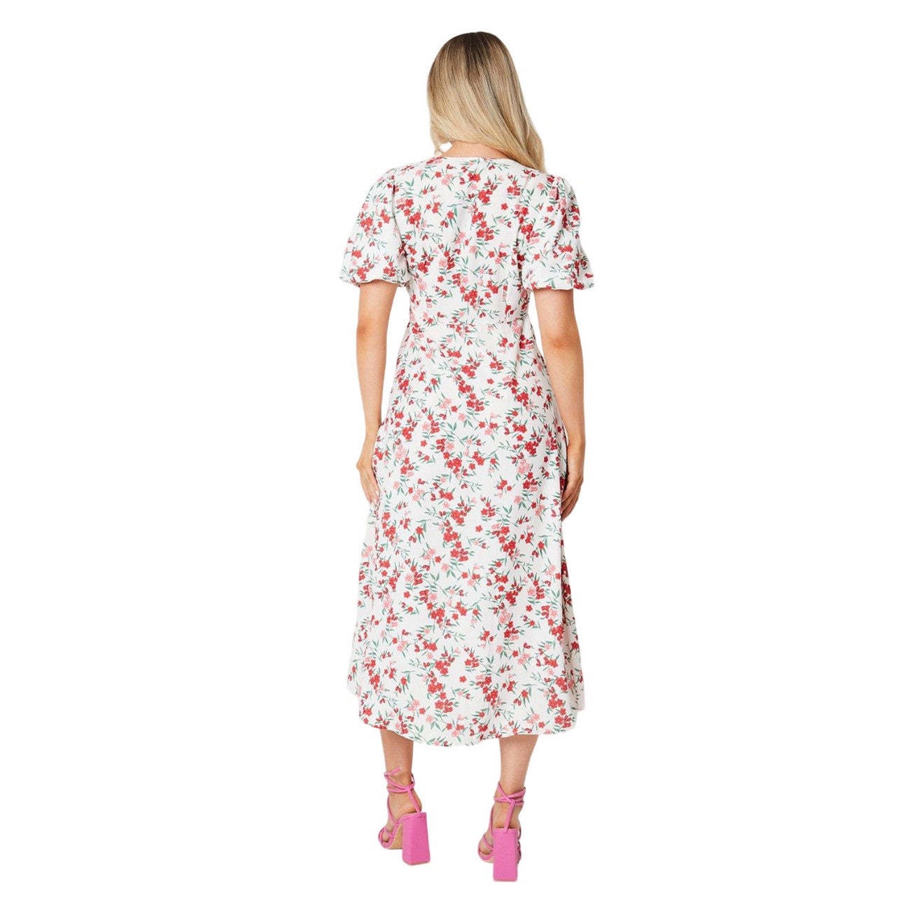 Pink-White - Back - Dorothy Perkins Womens-Ladies Ditsy Print Midi Dress