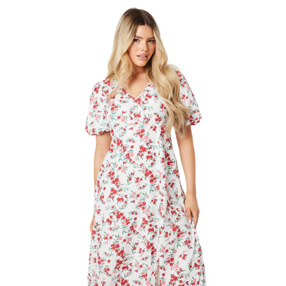 Pink-White - Side - Dorothy Perkins Womens-Ladies Ditsy Print Midi Dress