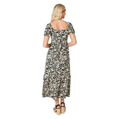 Multicoloured - Back - Dorothy Perkins Womens-Ladies Floral Button Detail Midi Dress