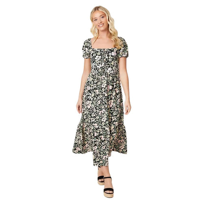 Multicoloured - Front - Dorothy Perkins Womens-Ladies Floral Button Detail Midi Dress