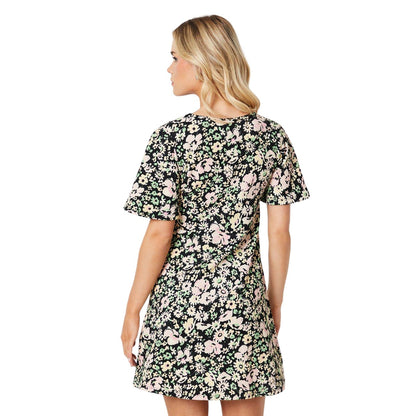 Multicoloured - Back - Dorothy Perkins Womens-Ladies Ruched Front Petite Angel Sleeve Mini Dress