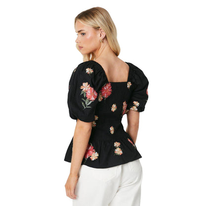 Monochrome - Back - Dorothy Perkins Womens-Ladies Embroidered Shirred Bodice Petite Blouse