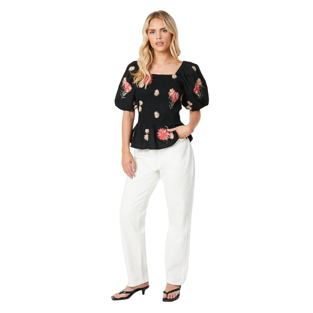 Monochrome - Lifestyle - Dorothy Perkins Womens-Ladies Embroidered Shirred Bodice Petite Blouse