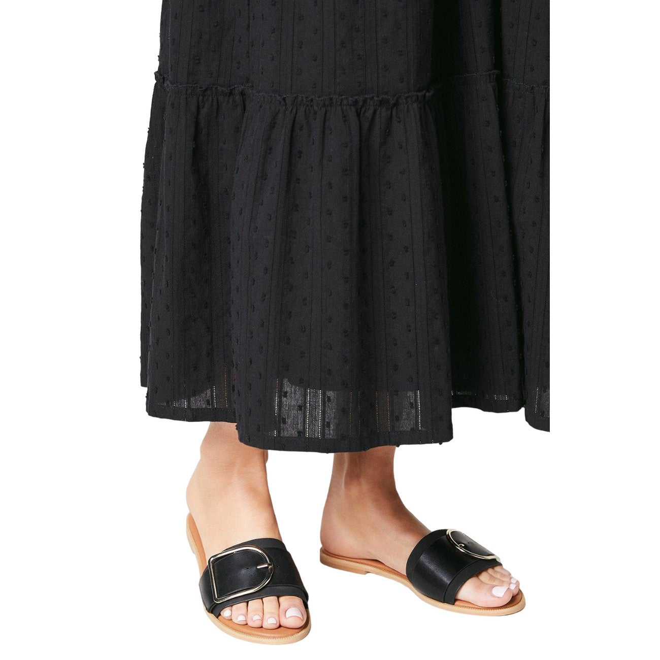 Black - Side - Dorothy Perkins Womens-Ladies Lorna Buckle Detail Flat Sliders