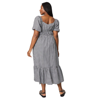 Monochrome - Back - Dorothy Perkins Womens-Ladies Gingham Front Tie Plus Midi Dress