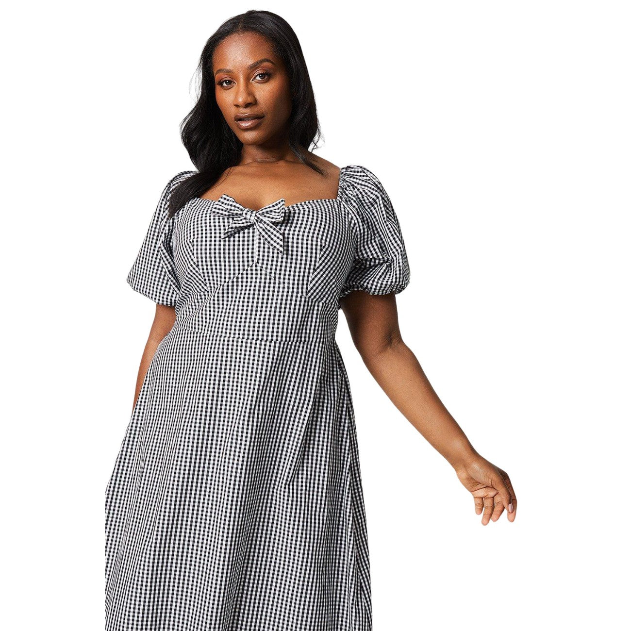 Monochrome - Side - Dorothy Perkins Womens-Ladies Gingham Front Tie Plus Midi Dress