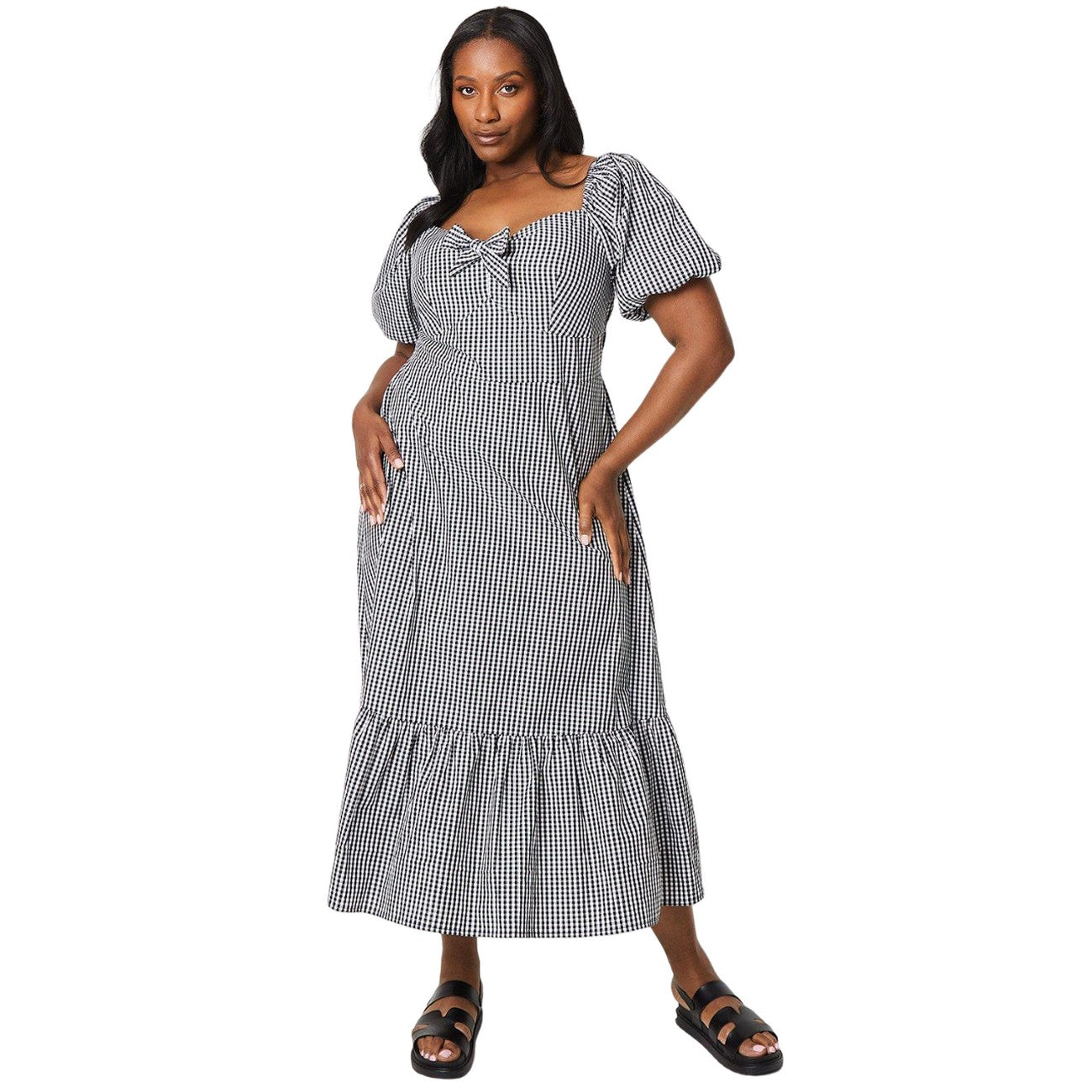 Monochrome - Front - Dorothy Perkins Womens-Ladies Gingham Front Tie Plus Midi Dress