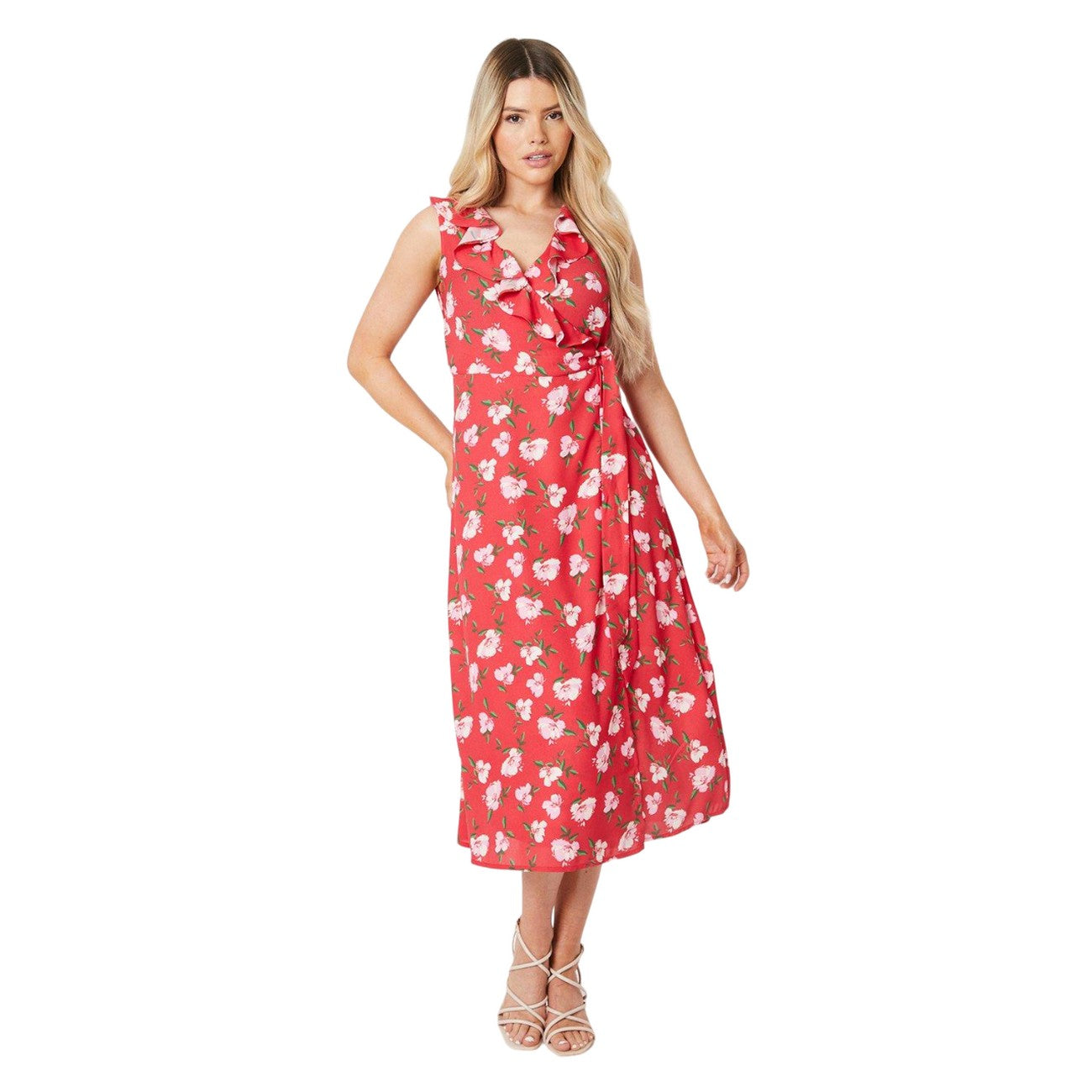 Red - Front - Dorothy Perkins Womens-Ladies Floral Frill Midi Dress