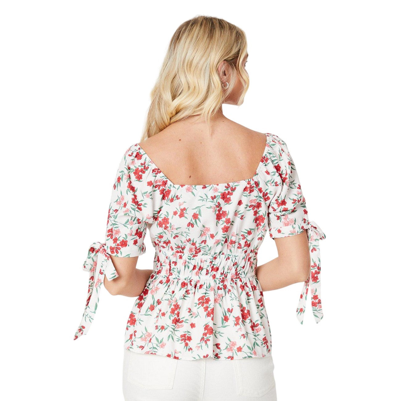 White - Back - Dorothy Perkins Womens-Ladies Floral Tie Cuff Puff Sleeve Blouse