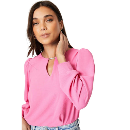 Pink - Side - Dorothy Perkins Womens-Ladies Overhead Petite Long-Sleeved Blouse