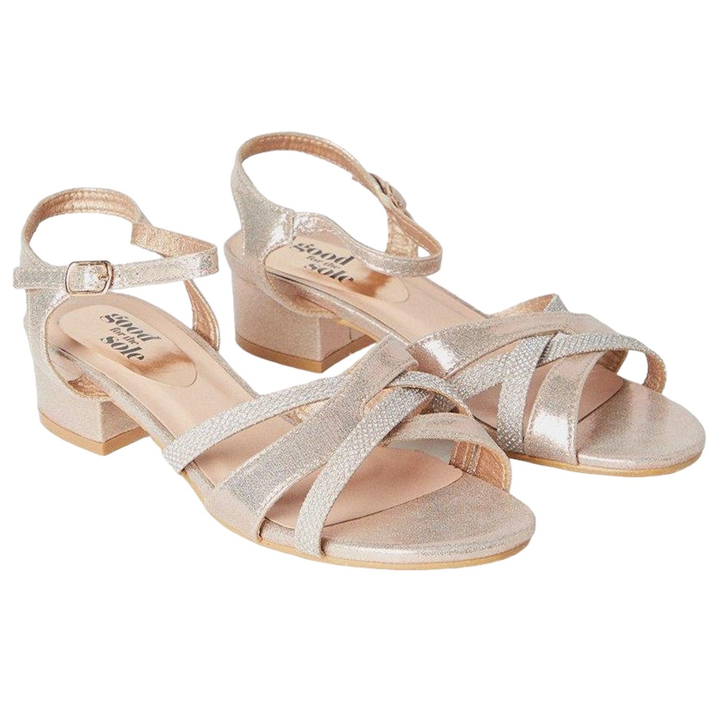 Rose Gold - Front - Good For The Sole Womens-Ladies Electric Strappy Wide Low Block Heel Sandals