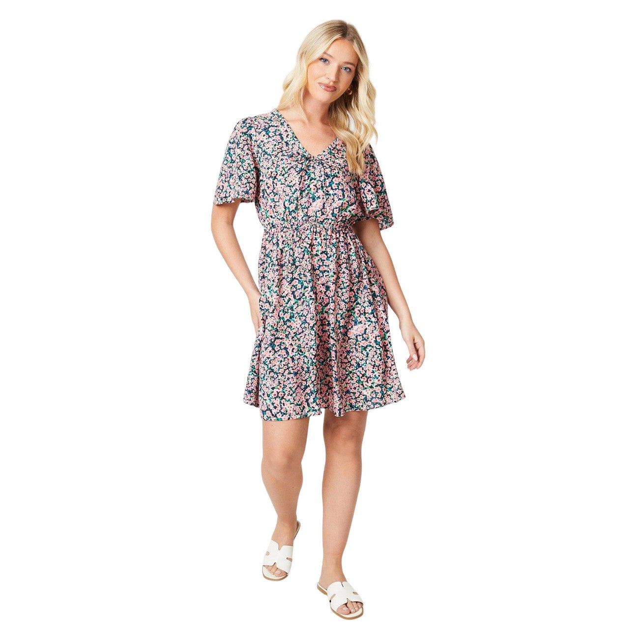 Multicoloured - Side - Dorothy Perkins Womens-Ladies Ditsy Print Front Tie Mini Dress
