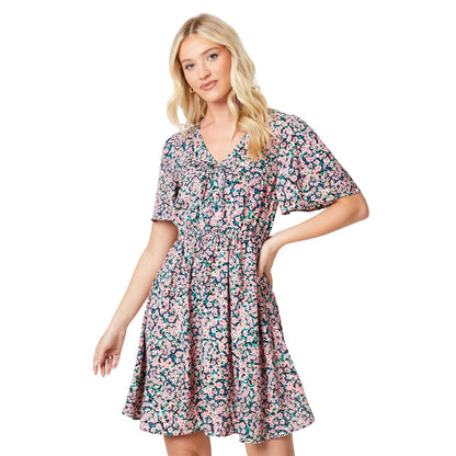 Multicoloured - Front - Dorothy Perkins Womens-Ladies Ditsy Print Front Tie Mini Dress