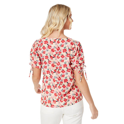 Red-Pink-Yellow - Back - Dorothy Perkins Womens-Ladies Gathered Tie Sleeves Blouse